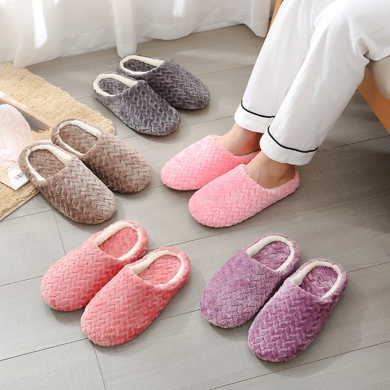

Plush Indoor Slippers Women Winter Cotton Slides Soft Warm Home Shoes Solid Room Slippers Men Slip-On Comfortable Flip Flop