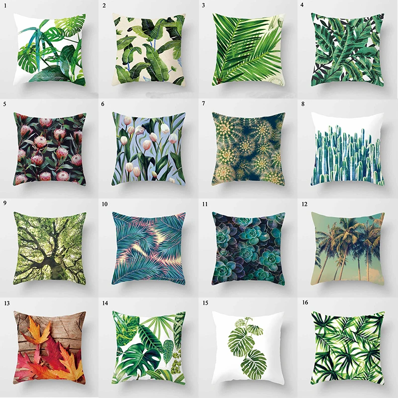 

Africa Tropical Plant Polyester Pillowcase Green Leaves Throw Pillow Case Office Fabric Sofa Cushion Cover Home Furnishing