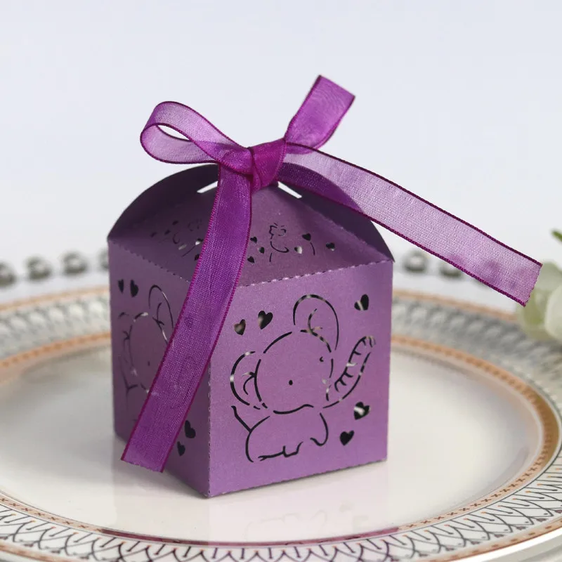 10pcs Laser Cut Elephant Hollow Favors Box Gifts Candy Dragee with Ribbon Baby Shower Wedding Birthday Bonbonniere Wrapping |
