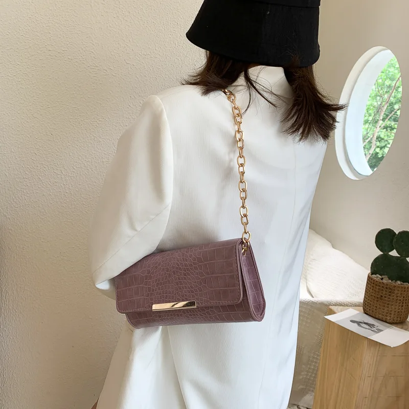 

Clutches Women Baguette Chic Elegant Alligator Crack Leisure Single-shoulder Underarm All-match Candy Color Office Ladies Ins