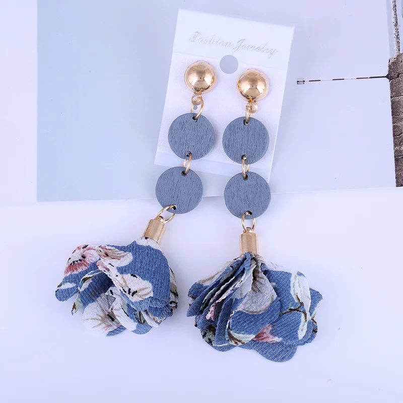 Blue Liuxsp женские тканевые висячие серьги с кисточками, длинные серьги, Мода, новые серьги с подвеской, деревянные тканевые женские серьги, лучший подарок - Окраска металла: Blue
