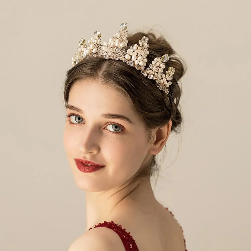 Ручной работы Золотые кристаллические коронки диадема невесты Мода королева для