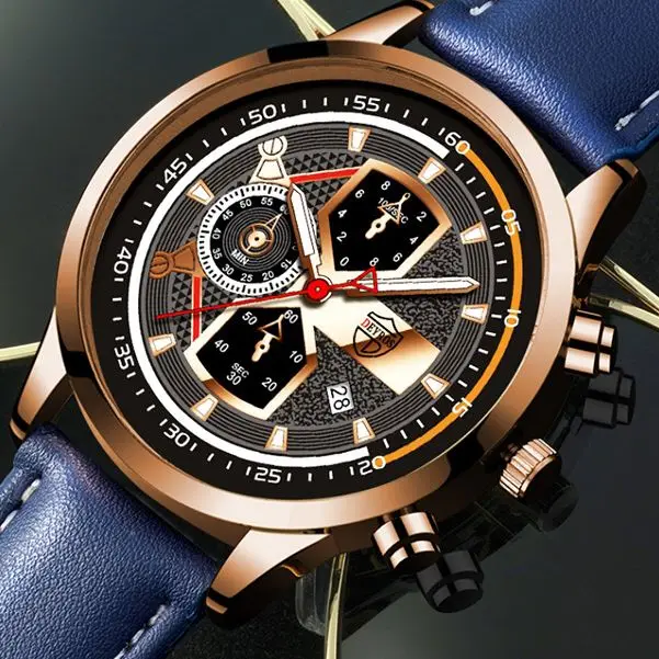 

Часы наручные мужские кварцевые с календарем и кожаным ремешком