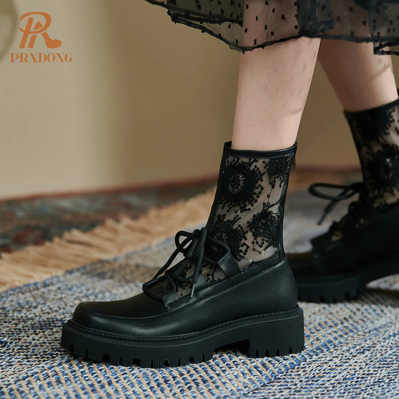

2021 New Winter Fashion Lolita Boots Chunky Heels Thick Platform Women's Ankle Boots Lace Up Round Toe Transparent Female Shoes
