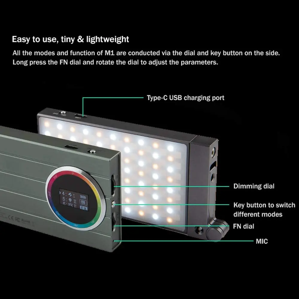 Godox M1 RGB LED Full Color Video  Lamp light  13W 2500~8500K Color Temperature Brightness Adjustable and  40 Lighting Effects