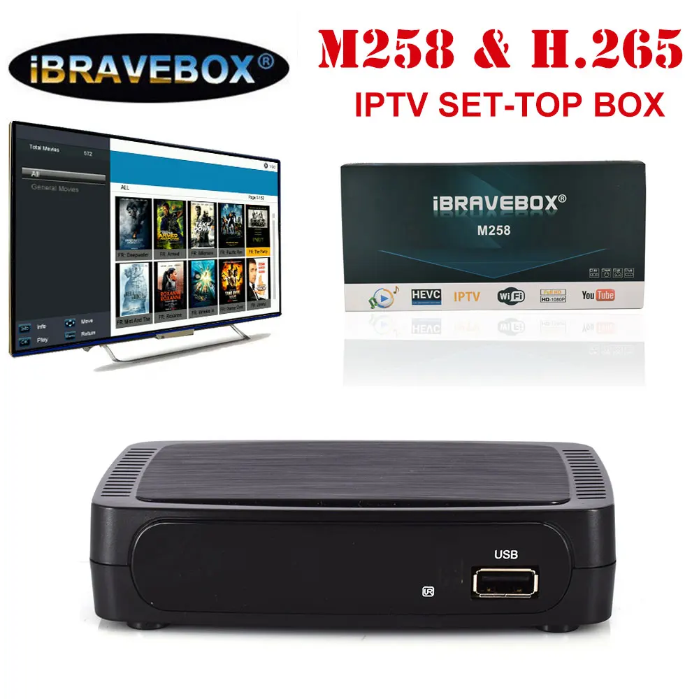 IBRAVEBOX M258 H.265 IPTV Stalker Box Full HD 1080P телеприставка с MT7601 USB Wifi поддерживает YouTube