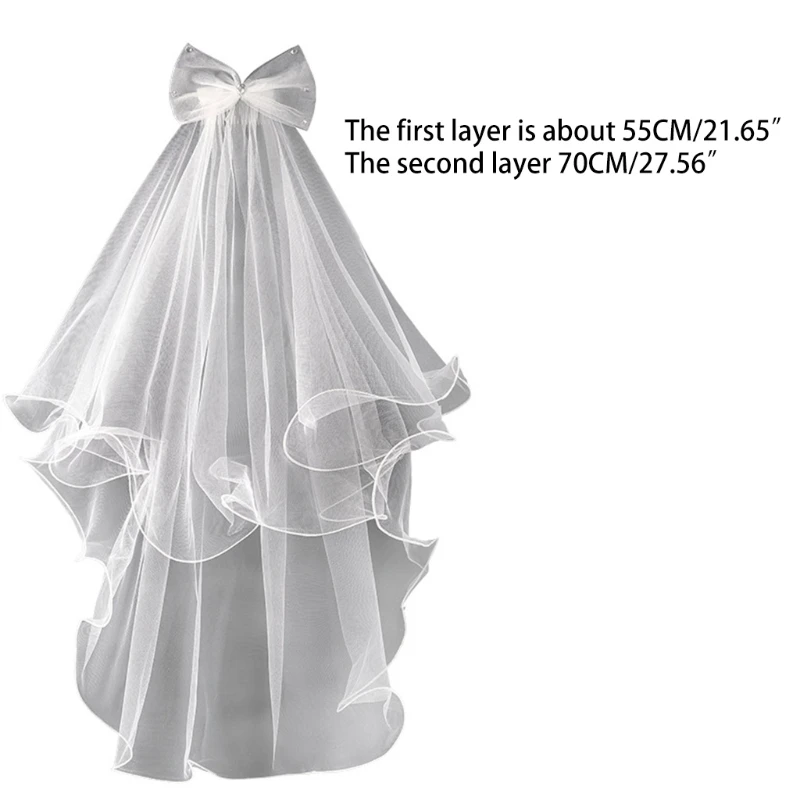 Wedding Veil with Comb for Kids Wedding Hair Accessories for Girls 2 Tier Bow Embellishment Props for Photo Taking images - 6