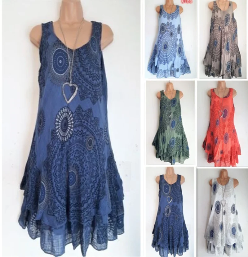 

Осеннее двухслойное платье с принтом 2021, длинная юбка без рукавов