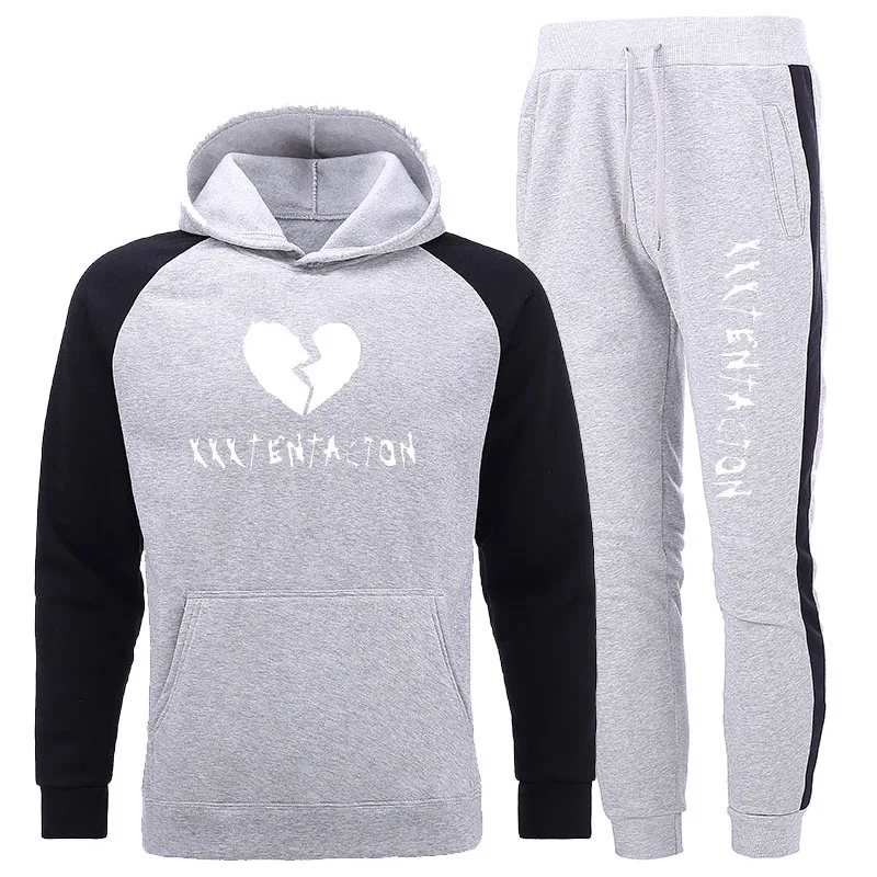 

New Trend Men's Printed Sweater Two-Piece Hooded Spring And Autumn Fashion Casual Sportswear Drawstring Top + Pants Two-Piece La
