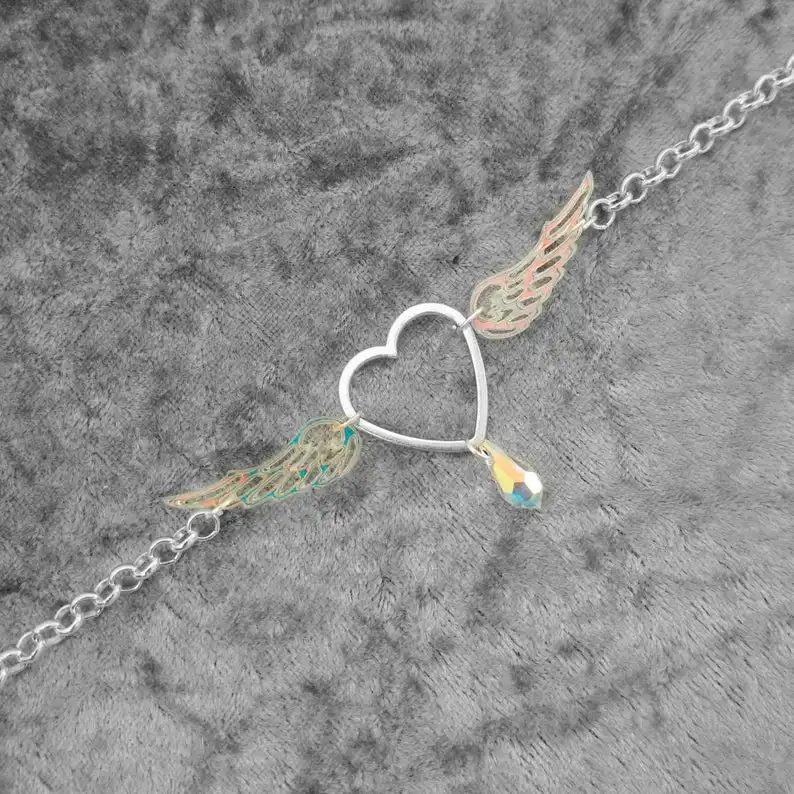 

Iridescent Angelic Heart O Ring Choker Chain Iridescent Choker Necklace