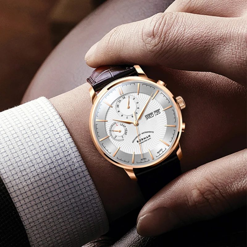 BORMAN Мужские автоматические часы роскошные Платье Механические наручные