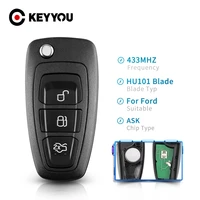 keyyou replacement 3 buttons flip folding remote control key for ford focus fiesta 2013 fob case with hu101 blade 433mhz ask
