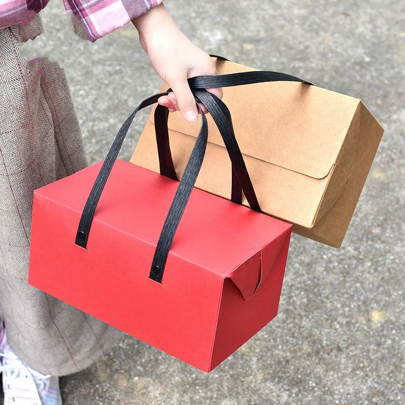 

10cs/lot Kraft Paper Hand-held Box 22.5x14.5x10.5cm Festival Zongzi Gift Box Baking Bag Biscuit Packaging Boxes