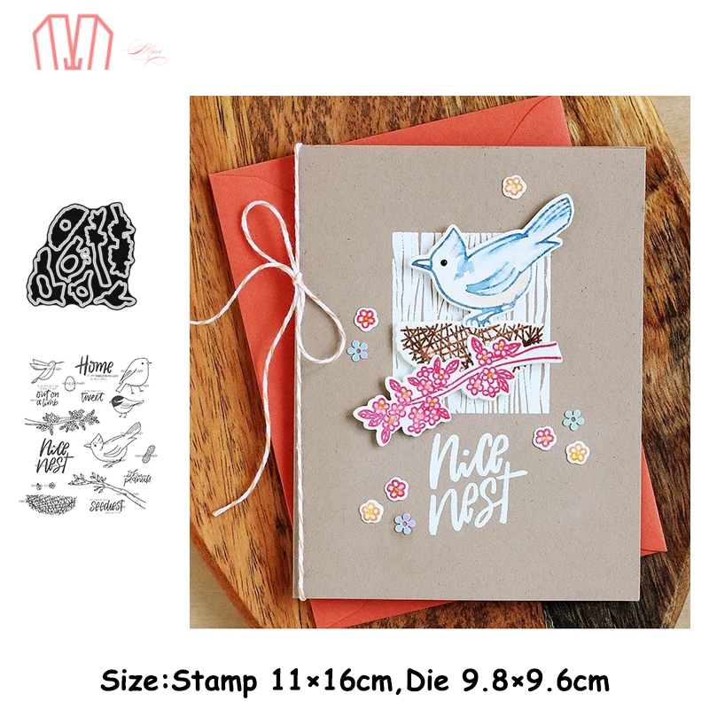 Mai Птица на ветке металлический Трафаретный вырубной штамп и штампы трафарет для