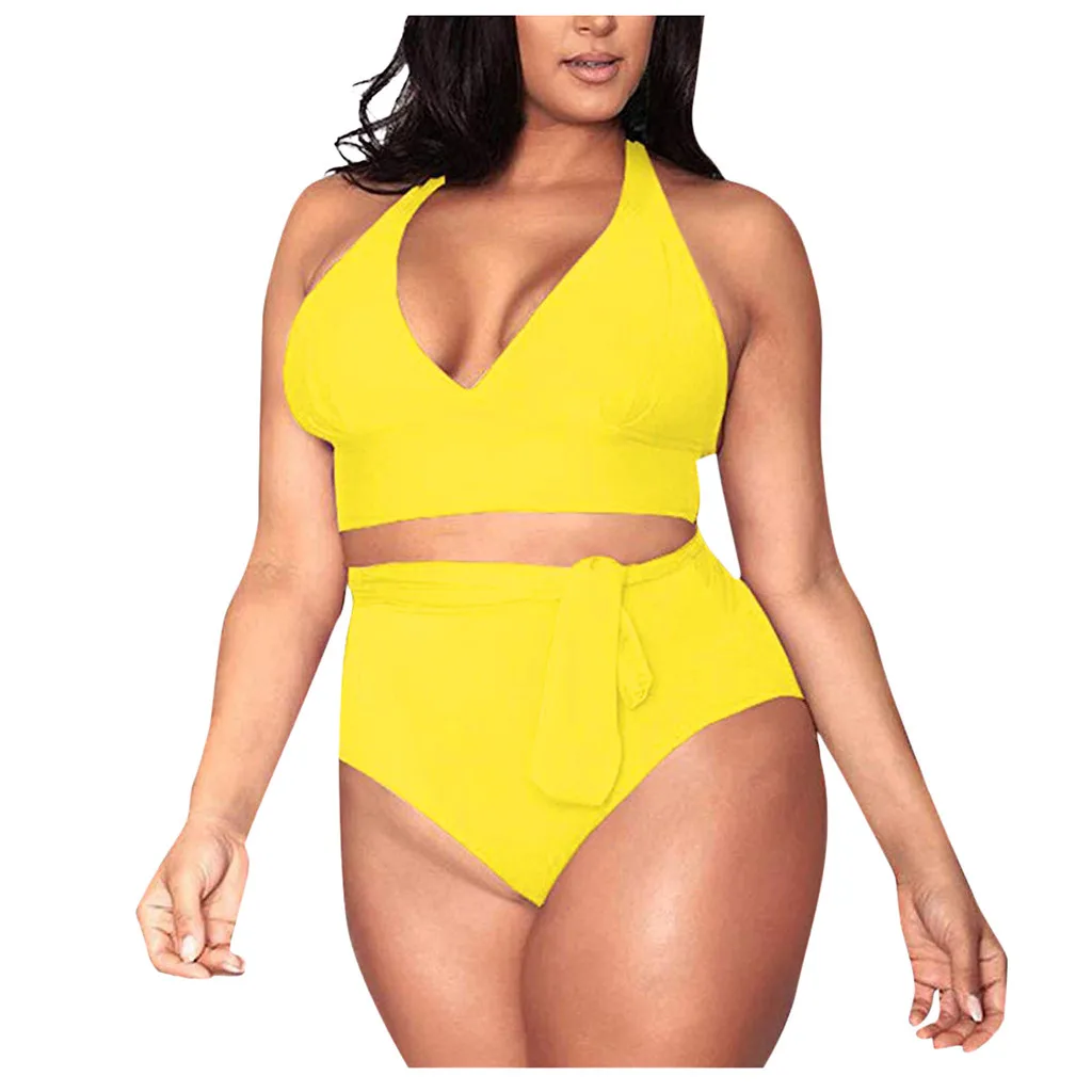 Купальник-бикини женский однотонный на широких бретелях L-4Xl размера плюс 2020 Z0310