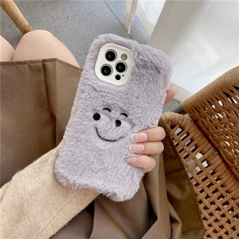 Cute Plush Happy Funny Silicone Case For iPhone 13 11 12 Pro MAX X XS XR 7 8 Plus SE 20 Camera Protection Winter Warm Hand Cover | Мобильные