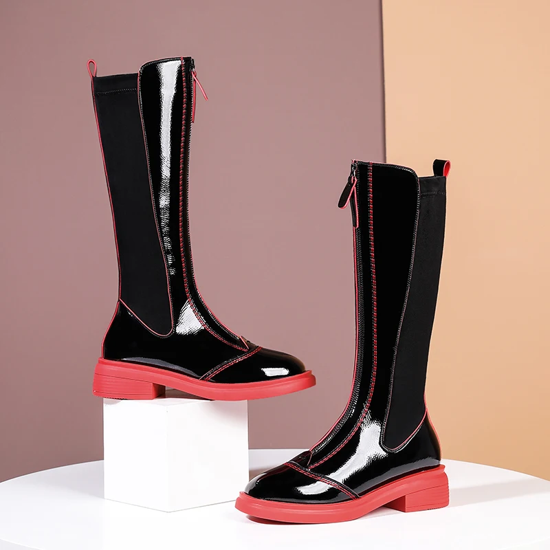 

Genuine Leather Knee High Boots Women Party Night Club Chelsea Shoes Woman knee high Boots Autumn Winter Warm High Boots