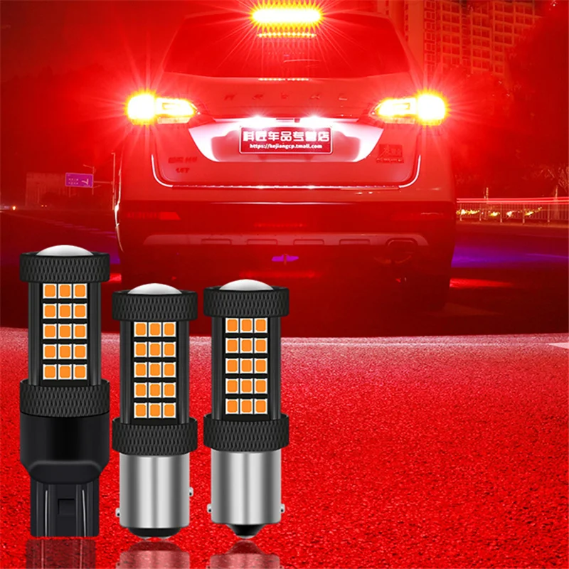 

1 PC Car LED Lights Red Strobe Flash Auto Brake Light 1157 BAY15D T20 7443 LED Bulbs 1156 BA15S P21W For Brake Reverse Light 12V