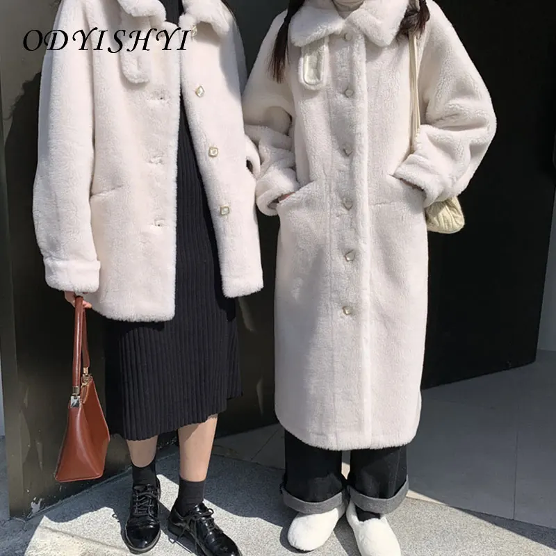 

2020 Winter Women Jacket Turn Down Collar Faux Lambfur Coat Single Breasted Cashmere Large Size Loose Warm Outwear Ladies DH476