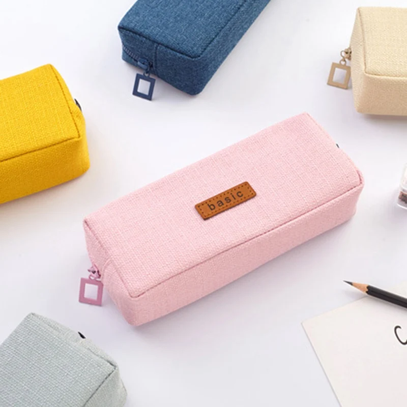 

Simple Solid Pencil Case Student Pencil Cases Cotton Linen Stationery Pencil Bag School Supplies Stationery Bag