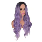 QQXCAIW длинный черный фиолетовый Омбре глубокий волнистый синтетический парик средней части волосы Косплей натуральные термостойкие парики для женщин