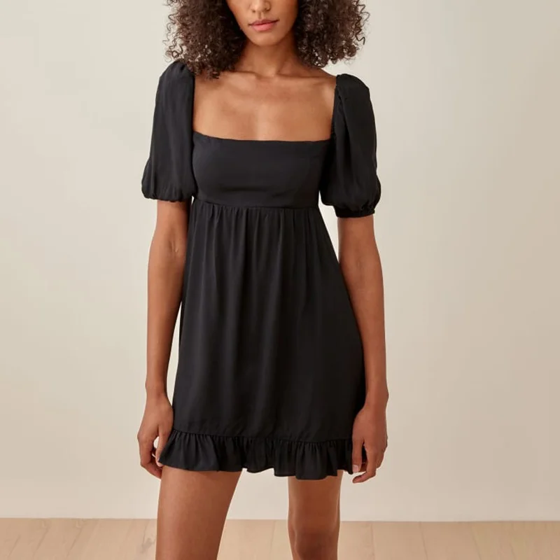 

Vintage Sexy Short Summer Dress Women Casual Square Collar Ruffles Mini Dress Women Sundress Outfit Vestidos Female