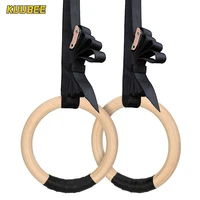 sports wood gymnastic rings with adjustable buckle straps anti slip belt for strength training home gym full body workout