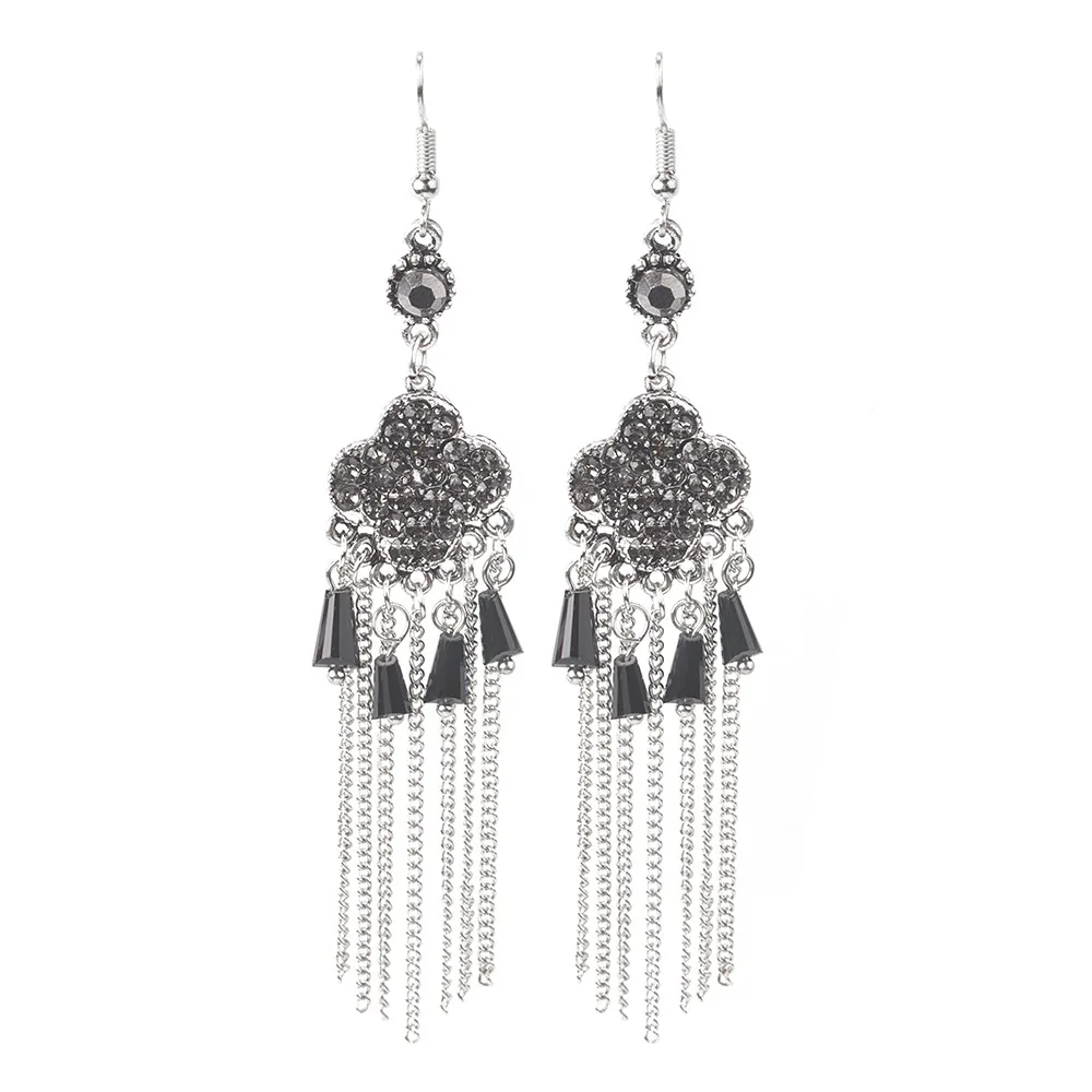 

Fashion flower full diamond alloy tassel earrings retro palace style Bohemia