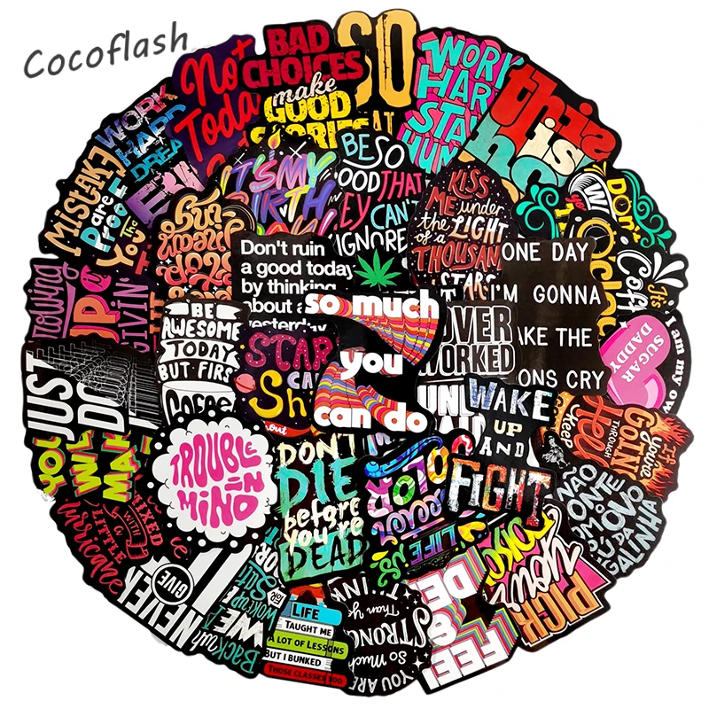 10/50Pcs/set Color Series Cartoon Inspirational English Letter Stickers For Laptop Luggage Motorcycle Skateboard Scrapbook Toy
