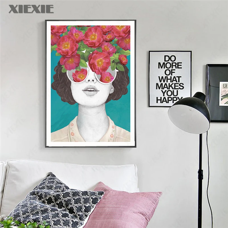 

Fashion Flower Woman Poster Butterfly Canvas Painting Plant Figure Wall Art Pictures for Living Room Modern Decorative Prints