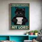 Винтажный постер духа черной кошки Hello Sweet щеки мой мастер художественный принт забавная Картина на холсте для ванной комнаты украшение для дома