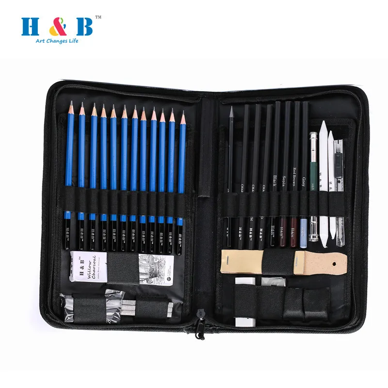 

Professional Drawing Kit Complete Sketching Pencil Set 40 Pieces Kit HB-TZ60 HB-TZ62 All Essential Painting Supplies for Artists