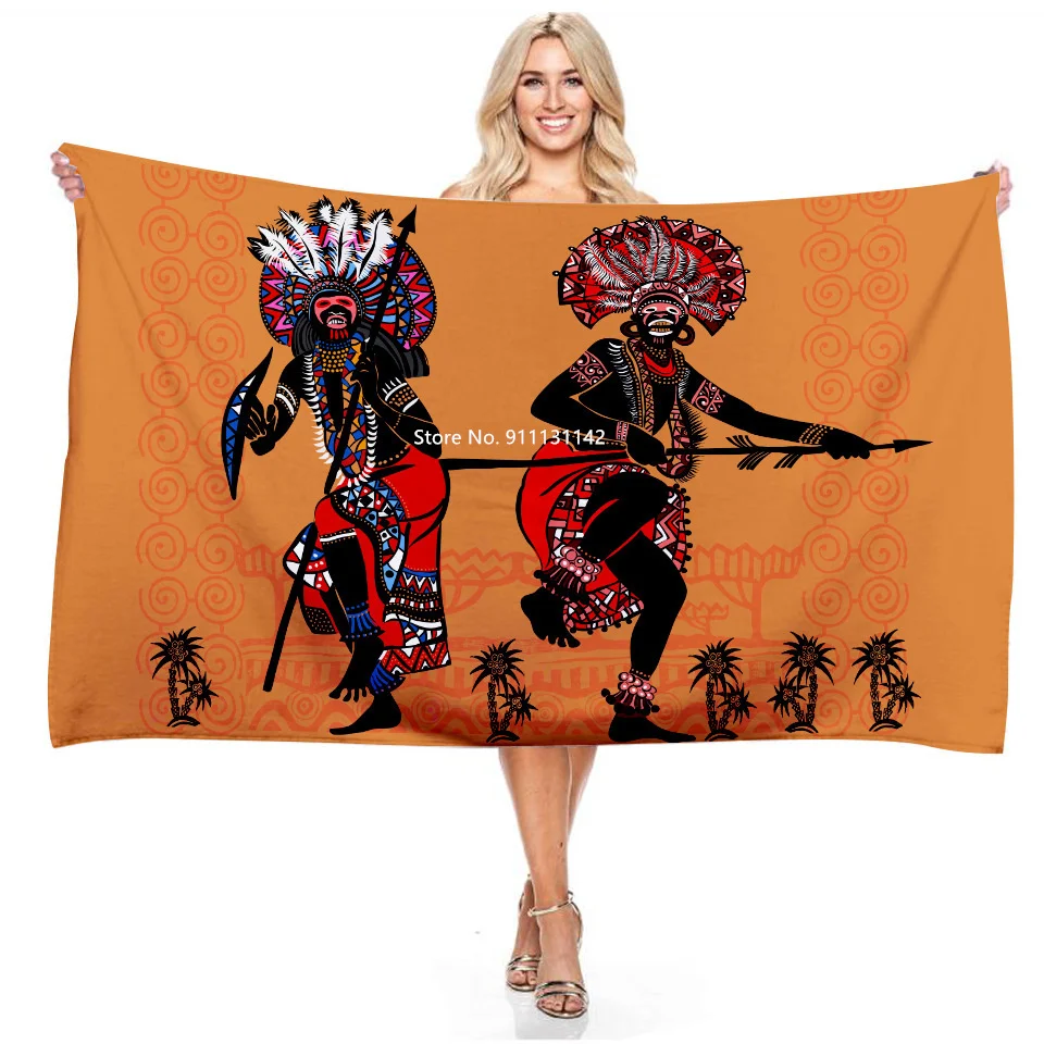 

Modern African Elements Dance Digital Printed Rectangular Bath Towel Microfiber Quick-drying Absorbent Soft Beach Towel