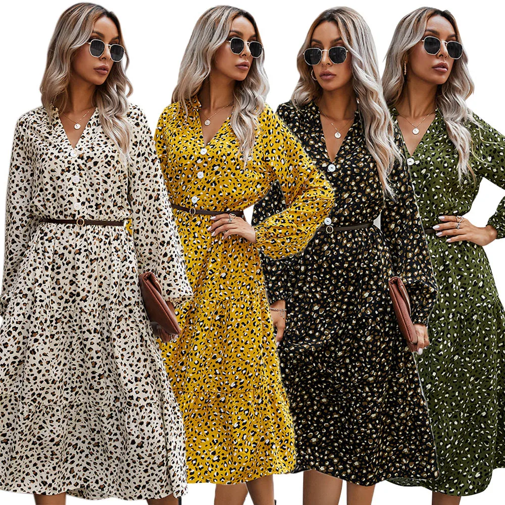 Женское платье повседневное осеннее с леопардовым принтом 2020 для женщин
