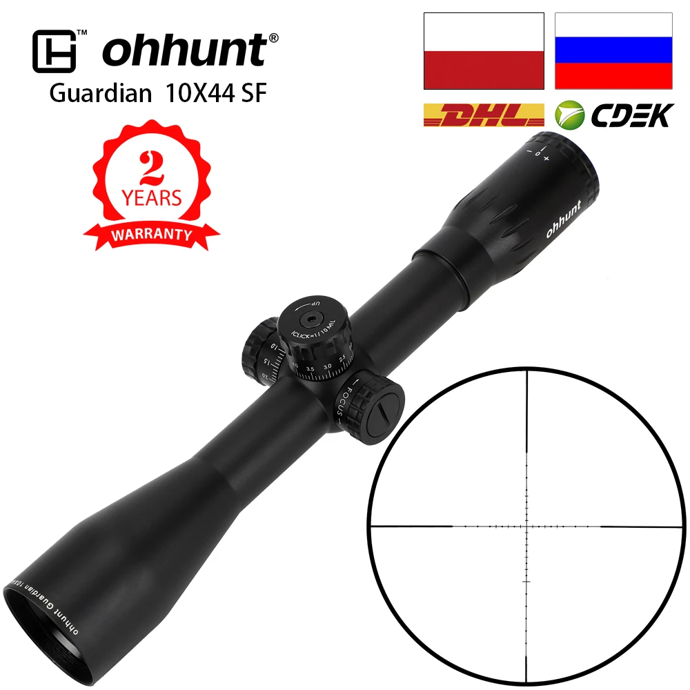 

ohhunt Guardian 10X44 SF Hunting Riflescopes Side Parallax Tactical Reticle Turrets Lock Reset Fixed Magnification 10X Scope