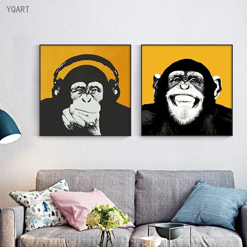 

Modern Graffiti Animals Wall Art Canvas Art Picture Monkey Postesr and Print Funny Orangutan Pictures for Living Room Home Decor