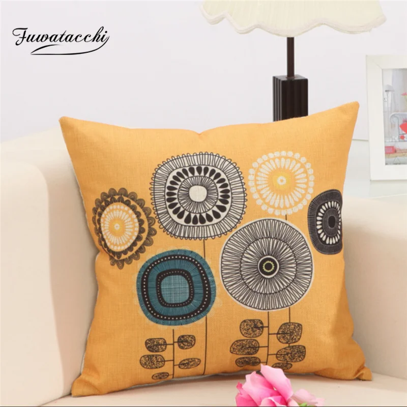 

Fuwatacchi Sunflower Cushion Cover Linen Flower Photo Printed Pillow Cover for Home Sofa Decor Throw Pillowcase 45*45cm