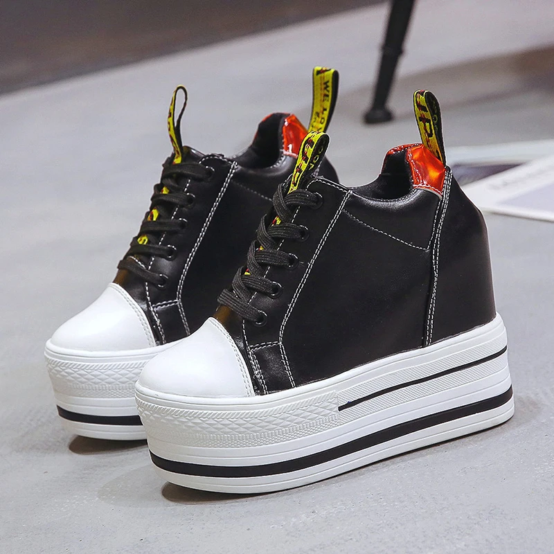 2018 Hidden Heels Women Platform Wedge Sneakers Ladies Leather Casual Black White Shoes Tenis Feminino Zapatillas Deportivas | Обувь