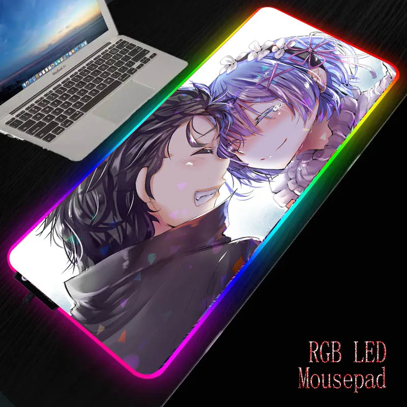 Игровой коврик для мыши Mairuige Re Zero Rem RGB большой компьютерный со светодиодной