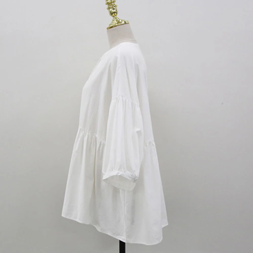 

Blouse Three-Quarter Sleeve Mid-Length Pullover Fashion Simple Round Neck Loose Mid-Length Plain Inelastic Women 2021 New Style