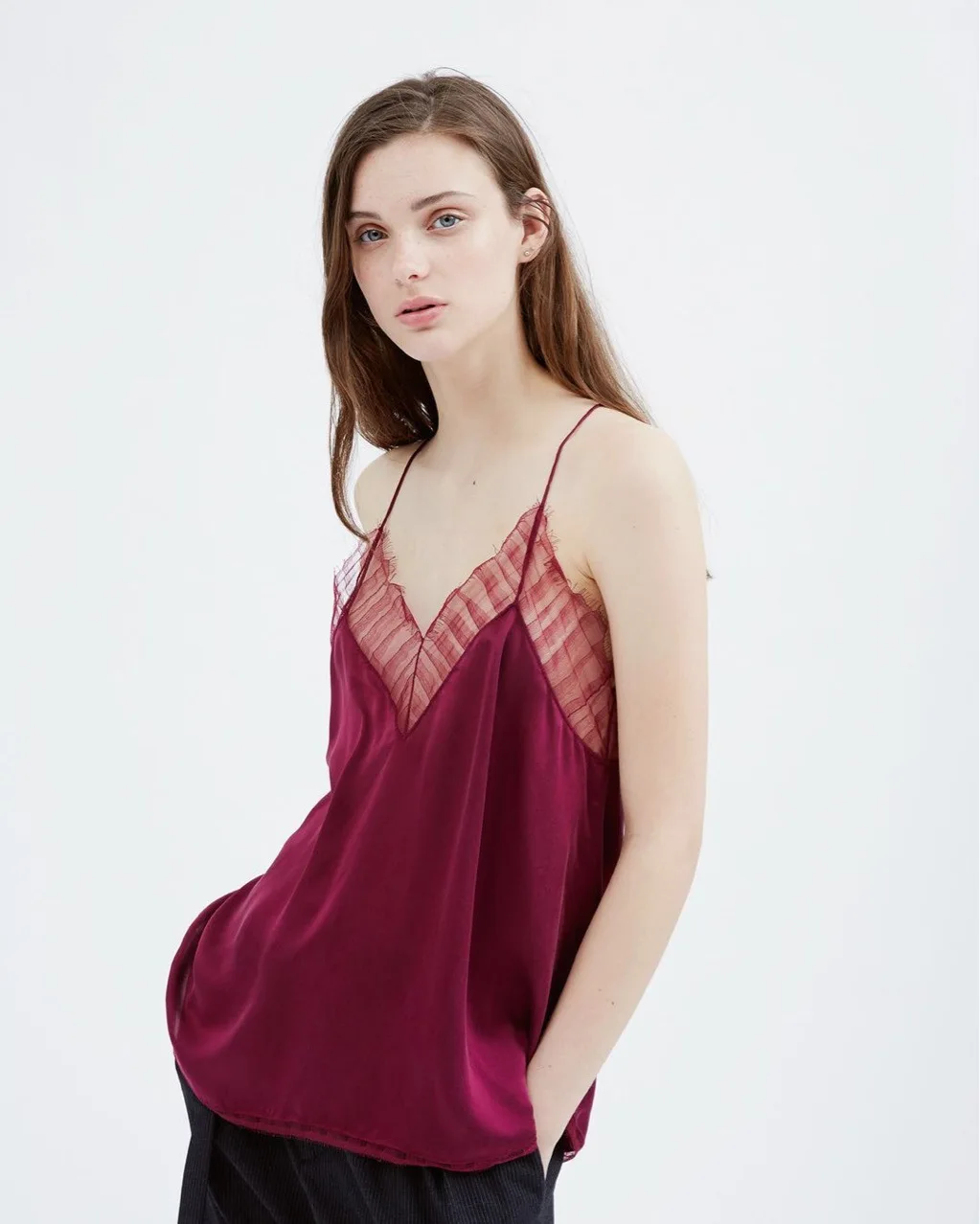 Classic Heavy Sand Washed Silk Spliced flap Lace Sexy Four-color Sling JSP Women Tank Top | Женская одежда