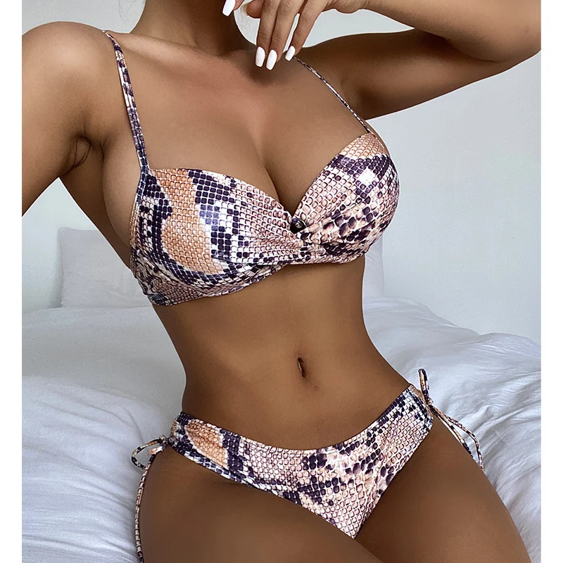 Сексуальное бикини из змеиной кожи 2021 женский купальник с животным принтом