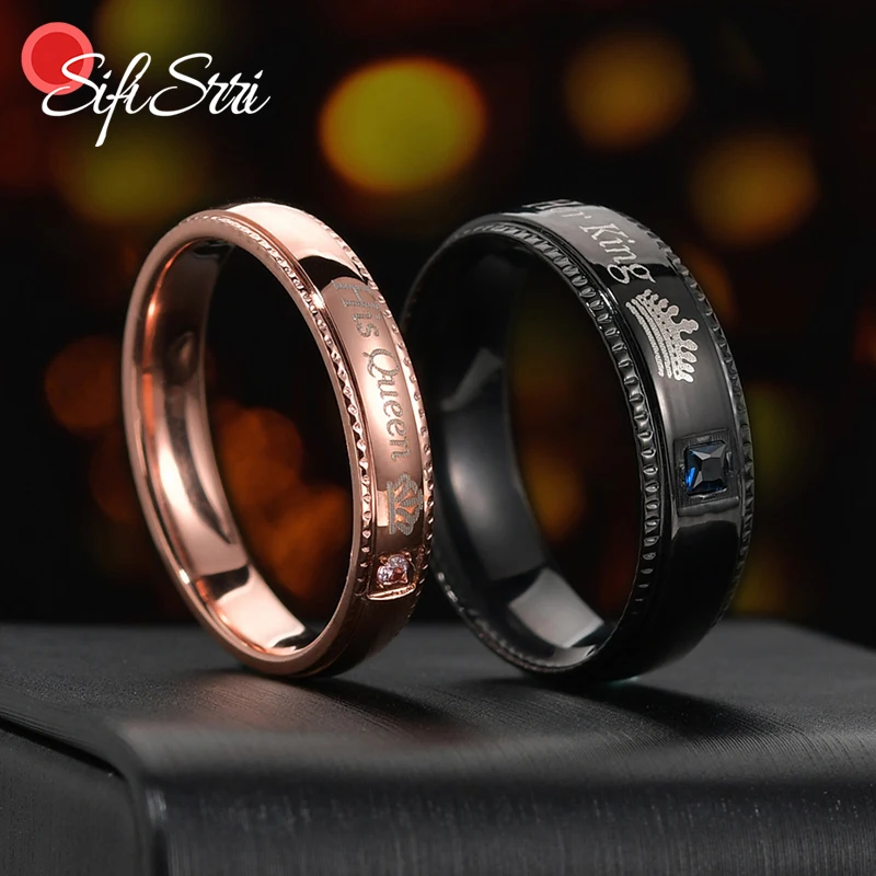 

Sifisrri 1 шт. изысканное циркониевое свадебное кольцо обещание из нержавеющей стали кольцо ее король его королева парные кольца обручальные юв...