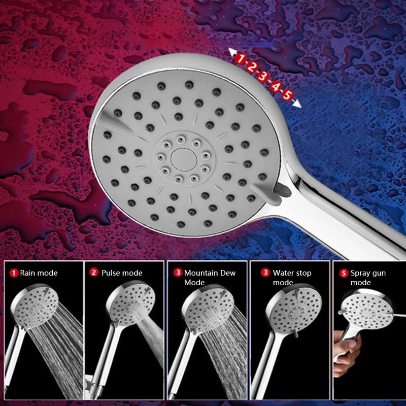 

1 Pc High Pressure Shower Head Massage Water Sprinkle Head Multiple Cleaning Purposes One-key Water Stop Handheld Shower