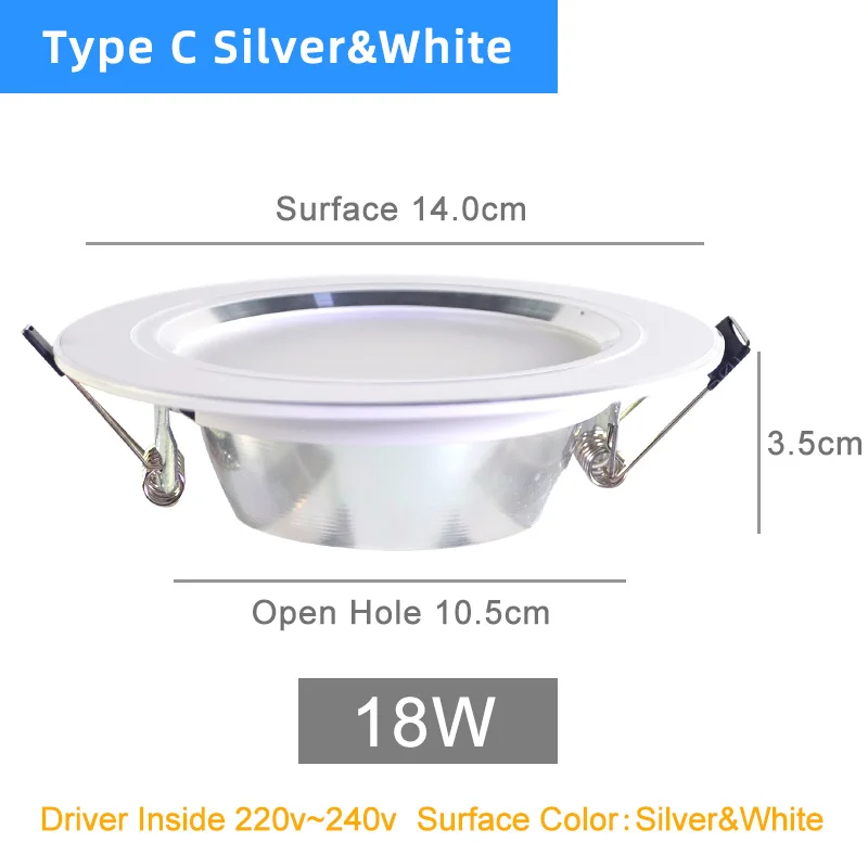 C Silver White 18W Kaguyahime светодиодный панельные утопленные светильники 3 Вт 5 Вт 10 Вт 15 Вт AC 220 В 240 В Высокая Яркая Круглая Панель-лампа освещение для кухня ванная - Испускаемый цвет: C Silver White 18W