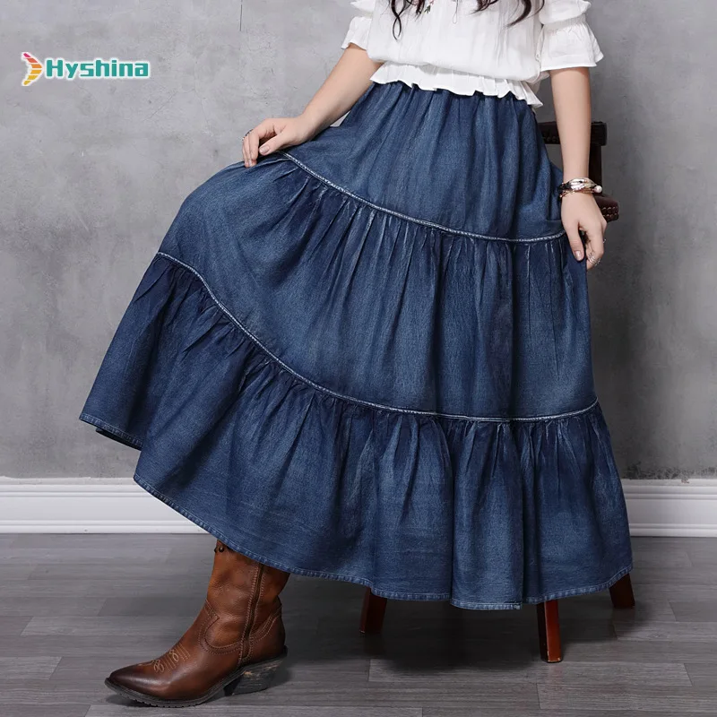 

Women's New Splicing Denim Skirt Retro Versatile Cake Long Skirt Half Skirt