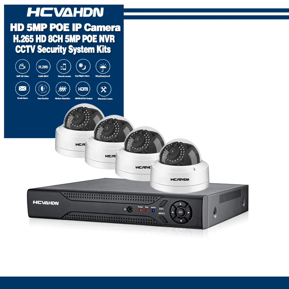 HCVAHDN 8CH комплект для камеры видеонаблюдения HD 5MP цилиндрическая POE ip-камера Водонепроницаемая наружная система ночного видения видеонаблюдения HDMI и VGA - Цвет: Небесно-голубой