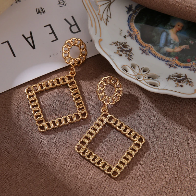 Винтажные серьги-подвески золотого и серебряного цветов квадратные треугольные