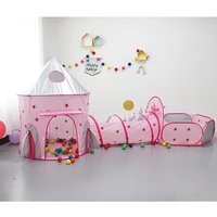 children portable tent toy ocean balls pool pink spaceship tent kids play house tunnel crawling castle indoor girl baby ball pit