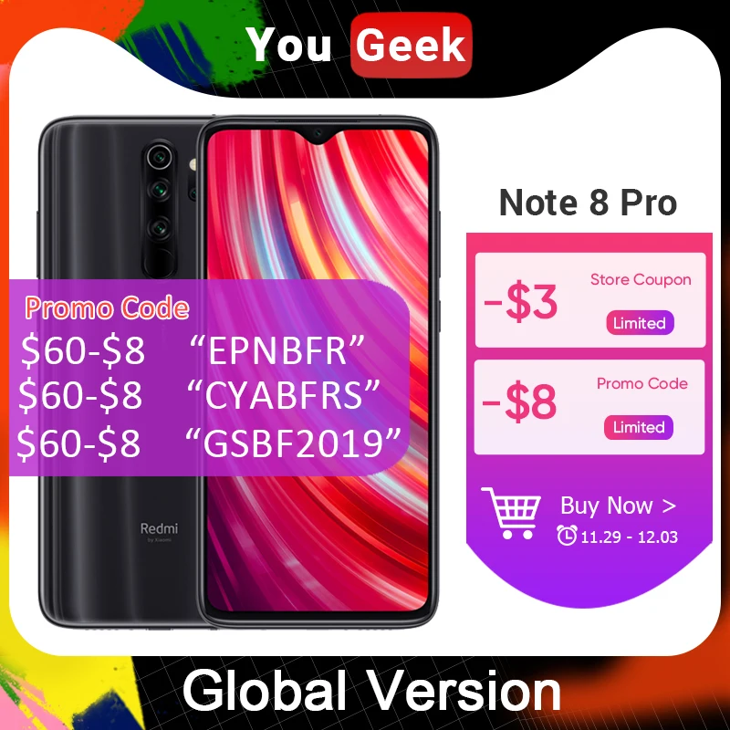 Xiaomi Redmi Note 8 Pro смартфон с четырёхъядерным процессором MTK Helio G90T ОЗУ 6 ГБ ПЗУ 64 4500 мАч